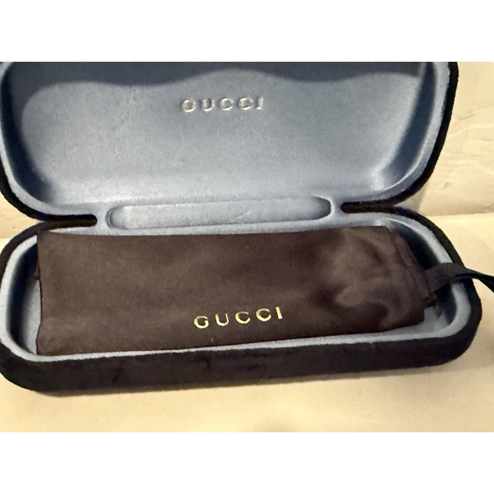 Gucci Sunglasses Eyeglasses Hard Shell  Black W/ Blue Velvet Case & Pouch